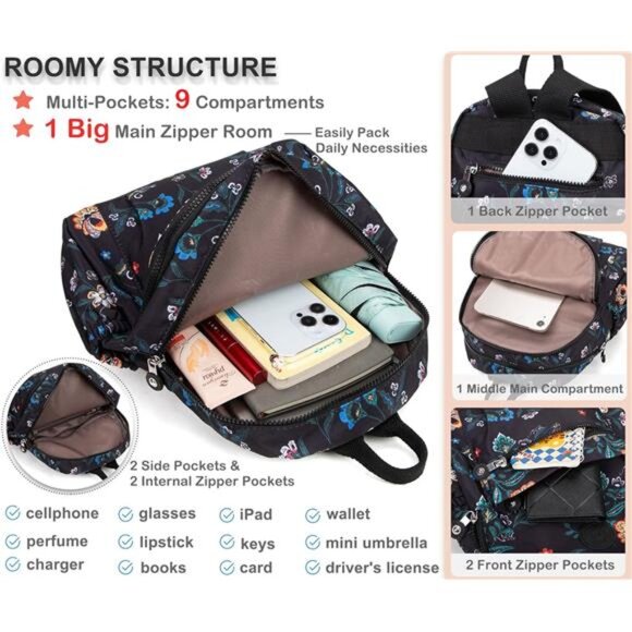 Mini Backpack Purse for Women,Small Nylon backpacks for Ladies Backpacks Women